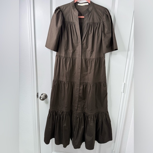 Marie Oliver Dresses & Skirts - Marie Oliver Cotton Poplin Tiered Button Front Midi Dress Sz Medium